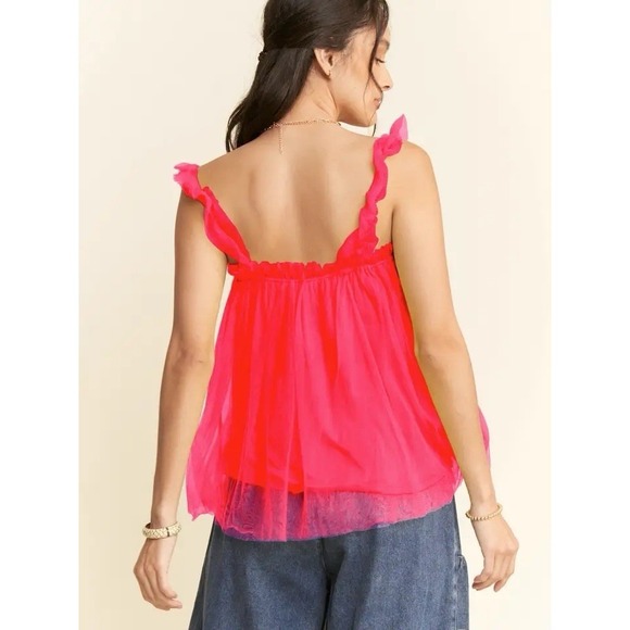 Anthropologie Tops - Anthropologie Sunday in Brooklyn Fairy Tulle Top Pink Ruffle Frilly Mesh‎ XS